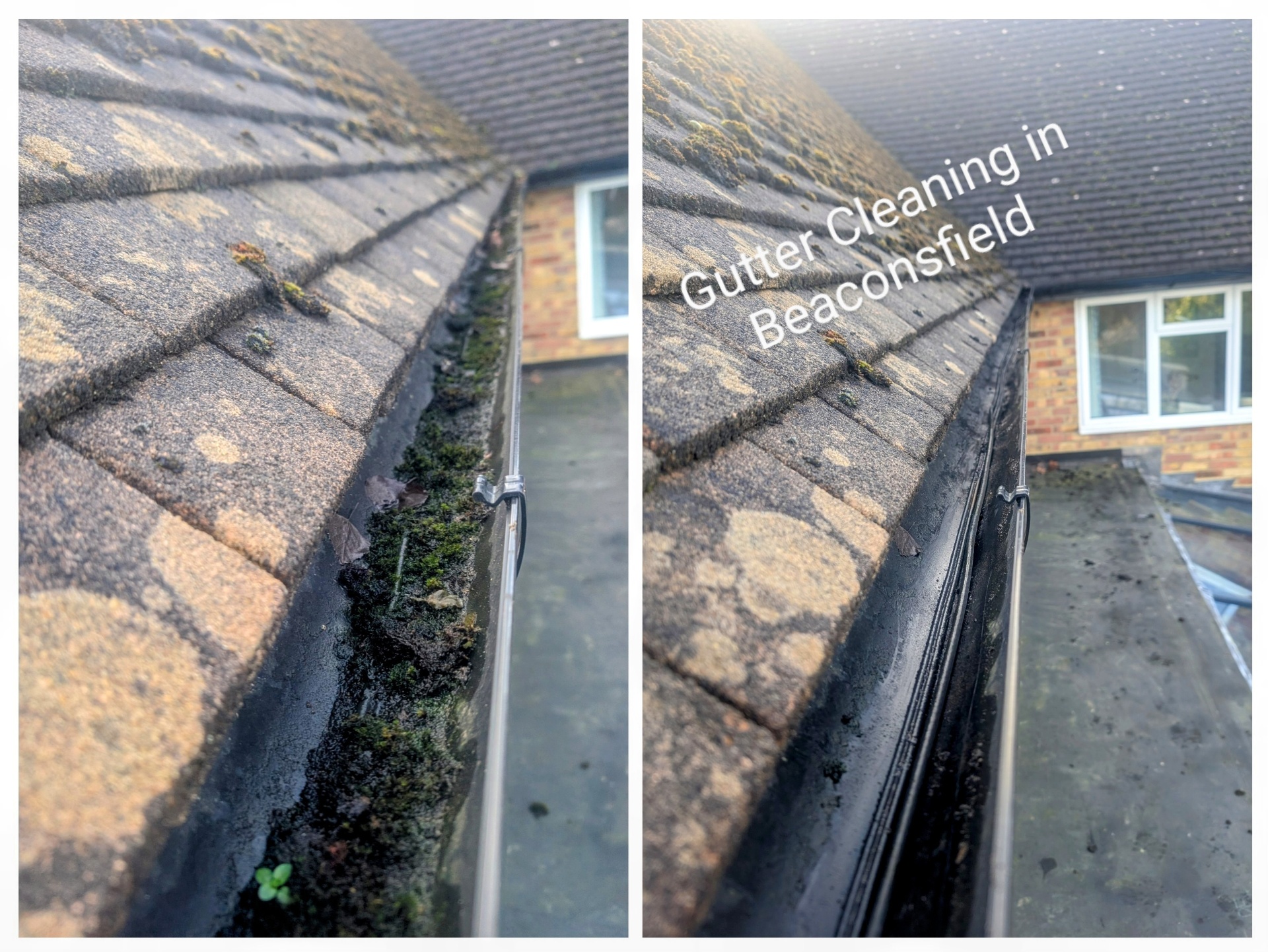 Before and after gutter cleaning in Beaconsfield