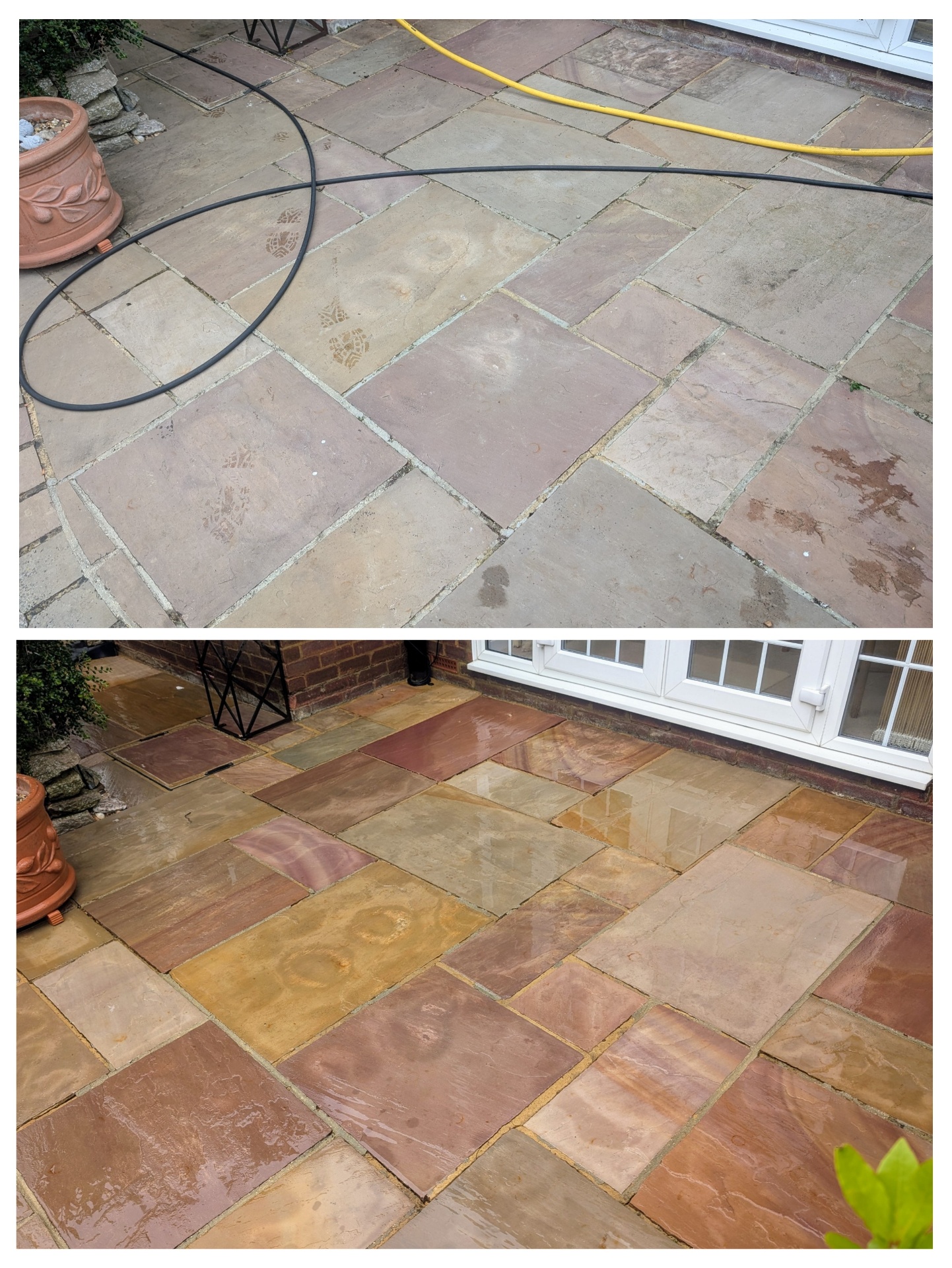 Before and after patio cleaning by Power Wash Pro