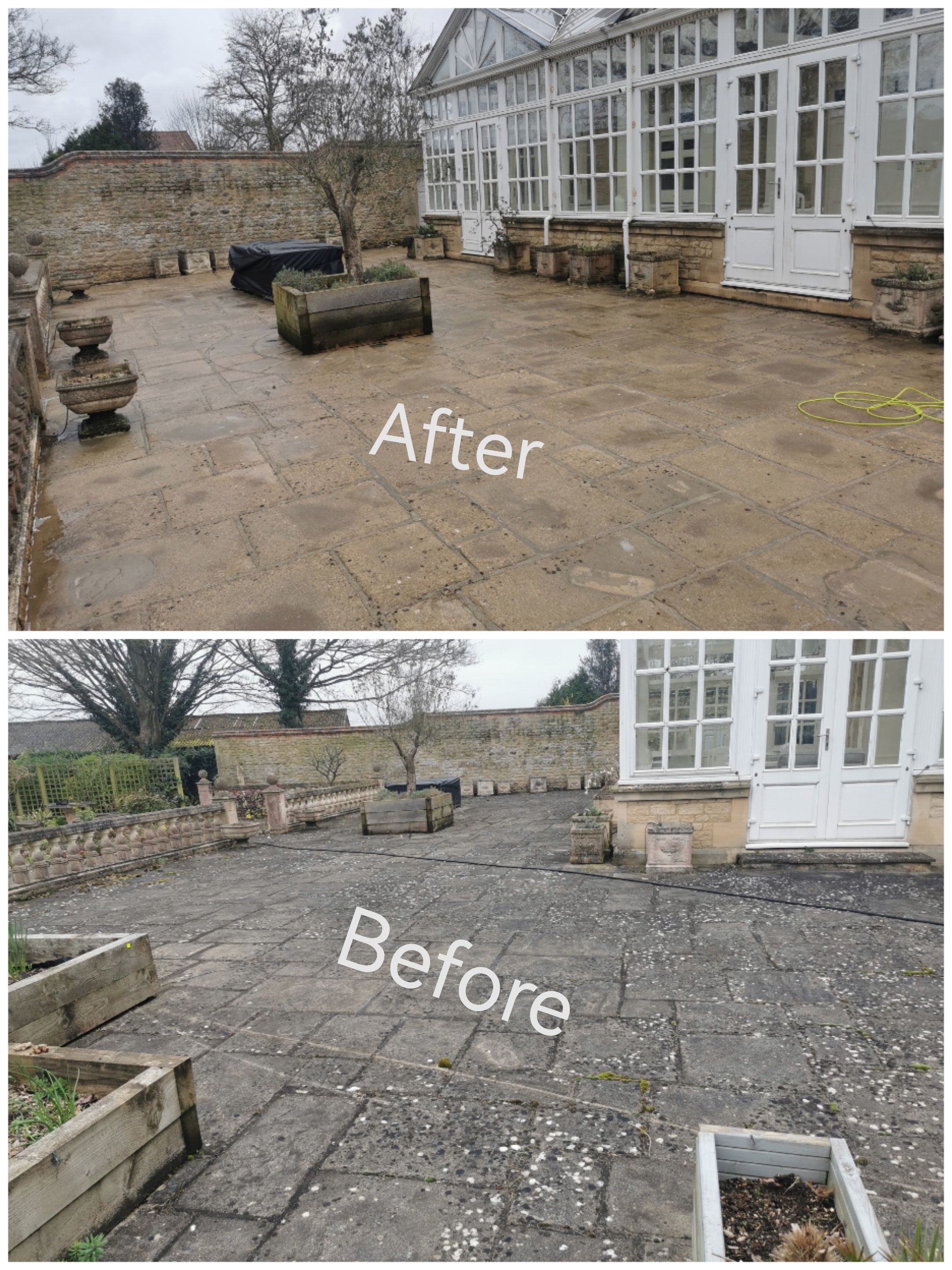 York Stone Terrace Completely Restored with Power Wash Pro's Pressure Washing Service in Chinnor